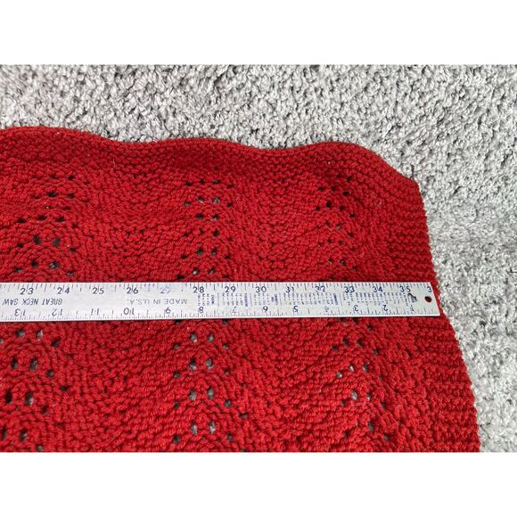 Crochet Baby Or Crib Blanket Red Handmade Shell Stitch Scallop Border - Picture 3 of 8